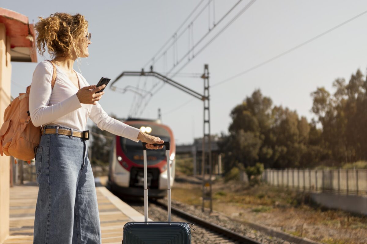 Femme Sur Un Quai De Gare Qui Attend Le Train