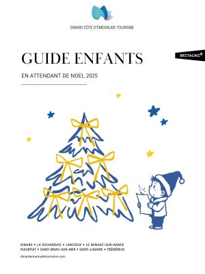 couverture du Guide Enfants des vacances de Noël 2025. En haut, le titre est écrit en noir, avec le logo de 